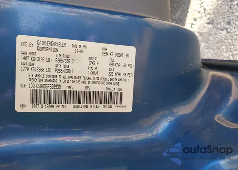 2005 Dodge Durango Limited из США, поврежденный, VIN 1D8HD58D35F528939